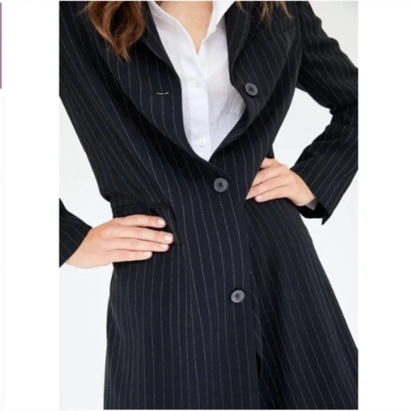 ARITZIA BABATON NAVY PINSTRIPE TRENT LONG JACKET - Picture 3 of 12